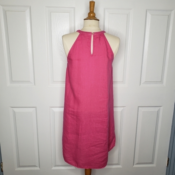 C & C California Linen Dress S A Line Key Hole Lagenlook Minimalist Contemporary - Picture 6 of 11